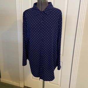 LuLaRoe, Size L, Navy Blue with white polka dots, button up top